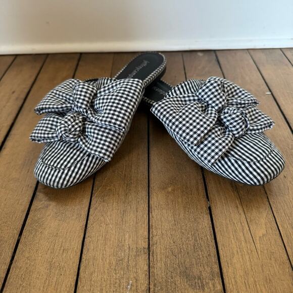 Jeffrey Campbell Black and White Gingham Plaid Bow Mules Slides 6.5 - Picture 2 of 11